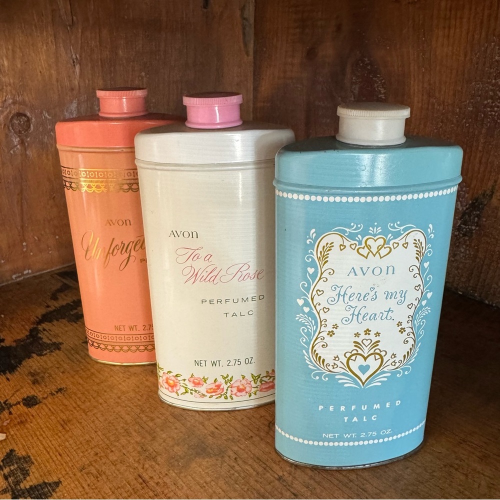 VTG Set of 3 Avon Perfumed Talc Advertising Tins